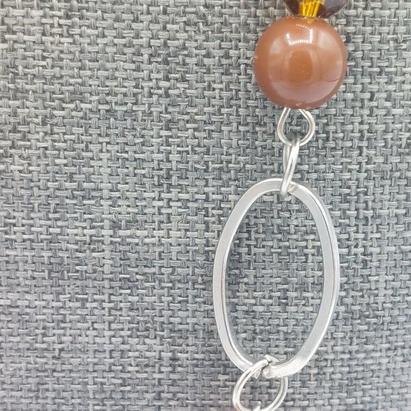 Necklace Silver Toned Large Link Chain Off Set Beads Brown Faceted Amber 40" Lon - Picture 4 of 7